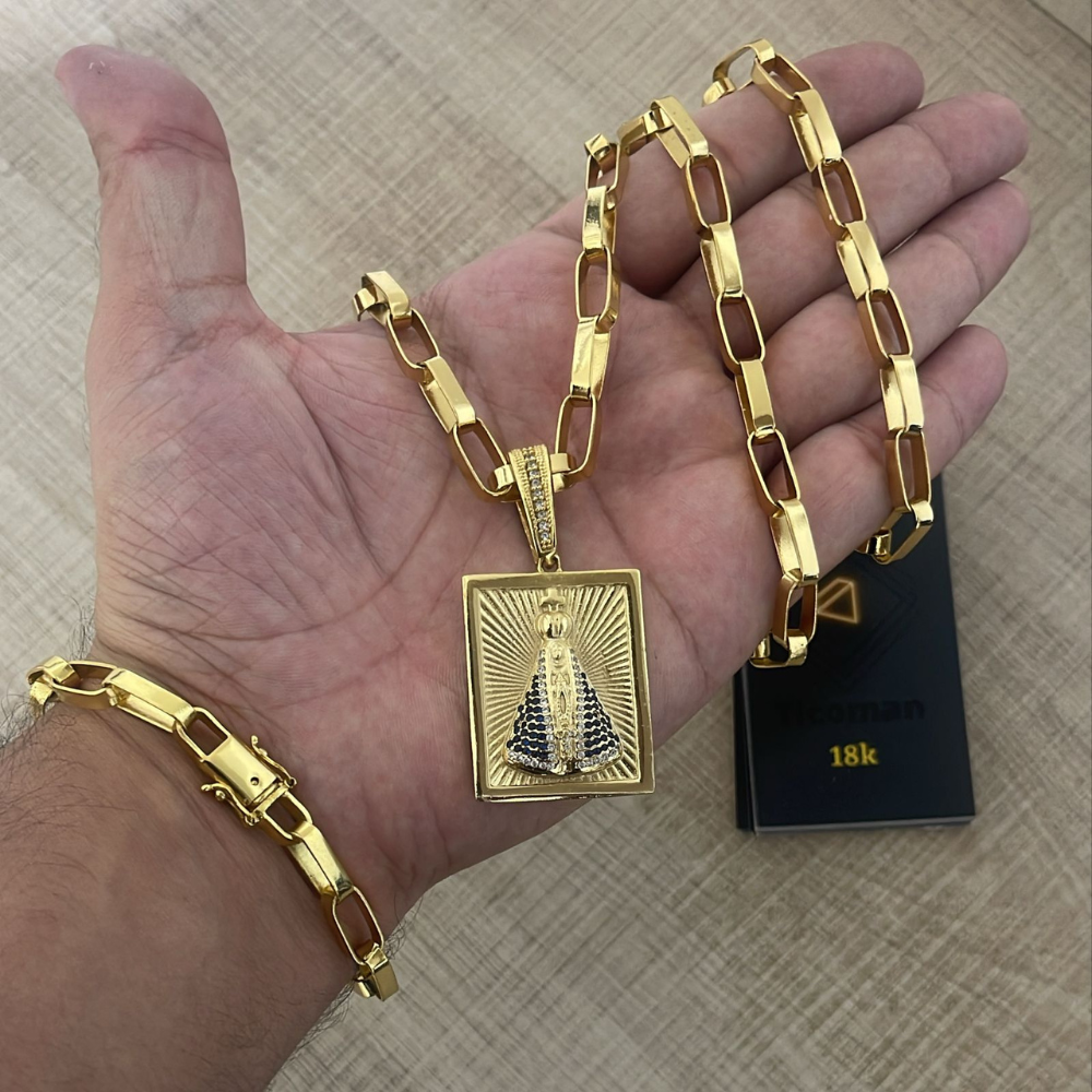 Conjunto Tijolinho 8MM + Pingente Nossa Senhora Cravejado